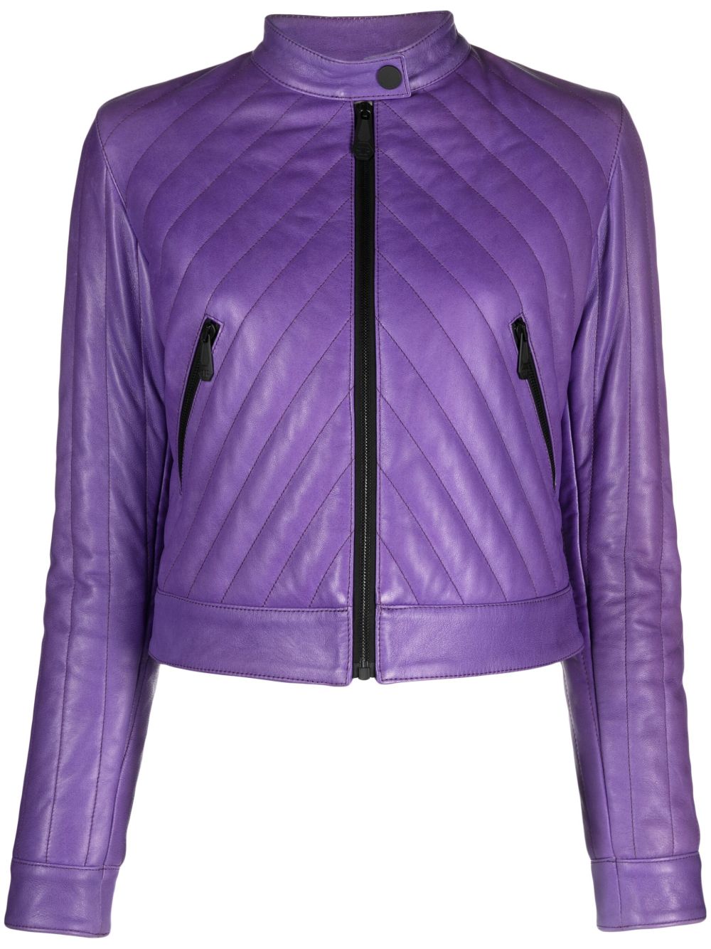 Philipp Plein 马特拉塞凸纹皮质机车夹克 - 紫色