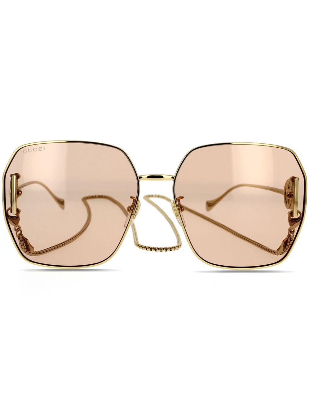 Gucci Eyewear 挂脖搭链logo标牌太阳眼镜 - 金色