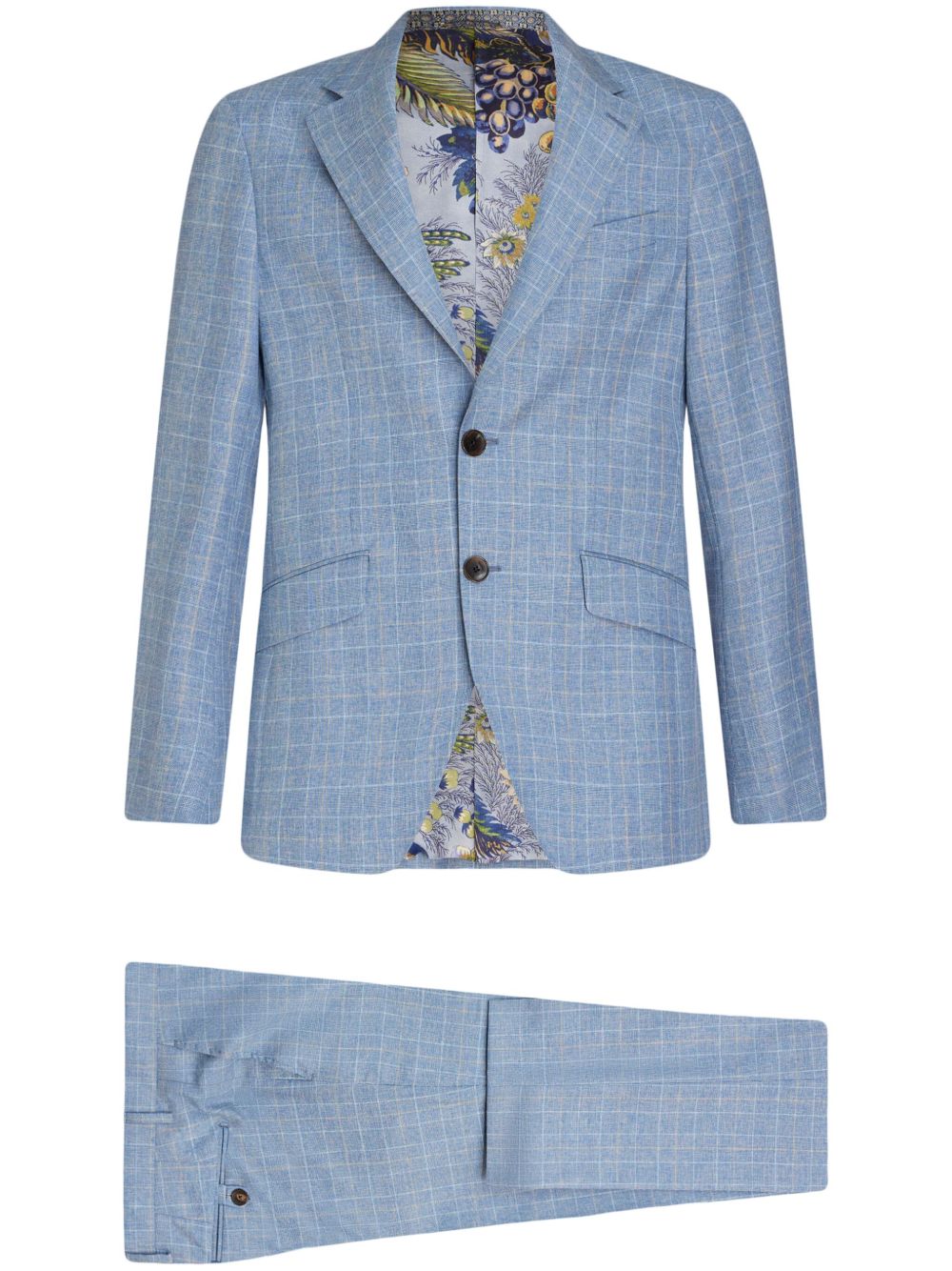 ETRO 格纹单排扣西装套装 - 蓝色