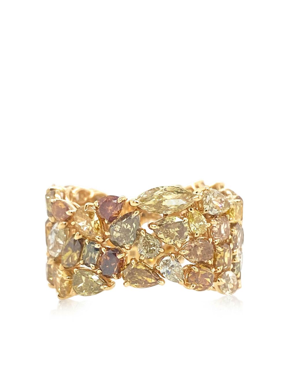HYT Jewelry 18K黄金钻石镶嵌宽戒指 - 金色