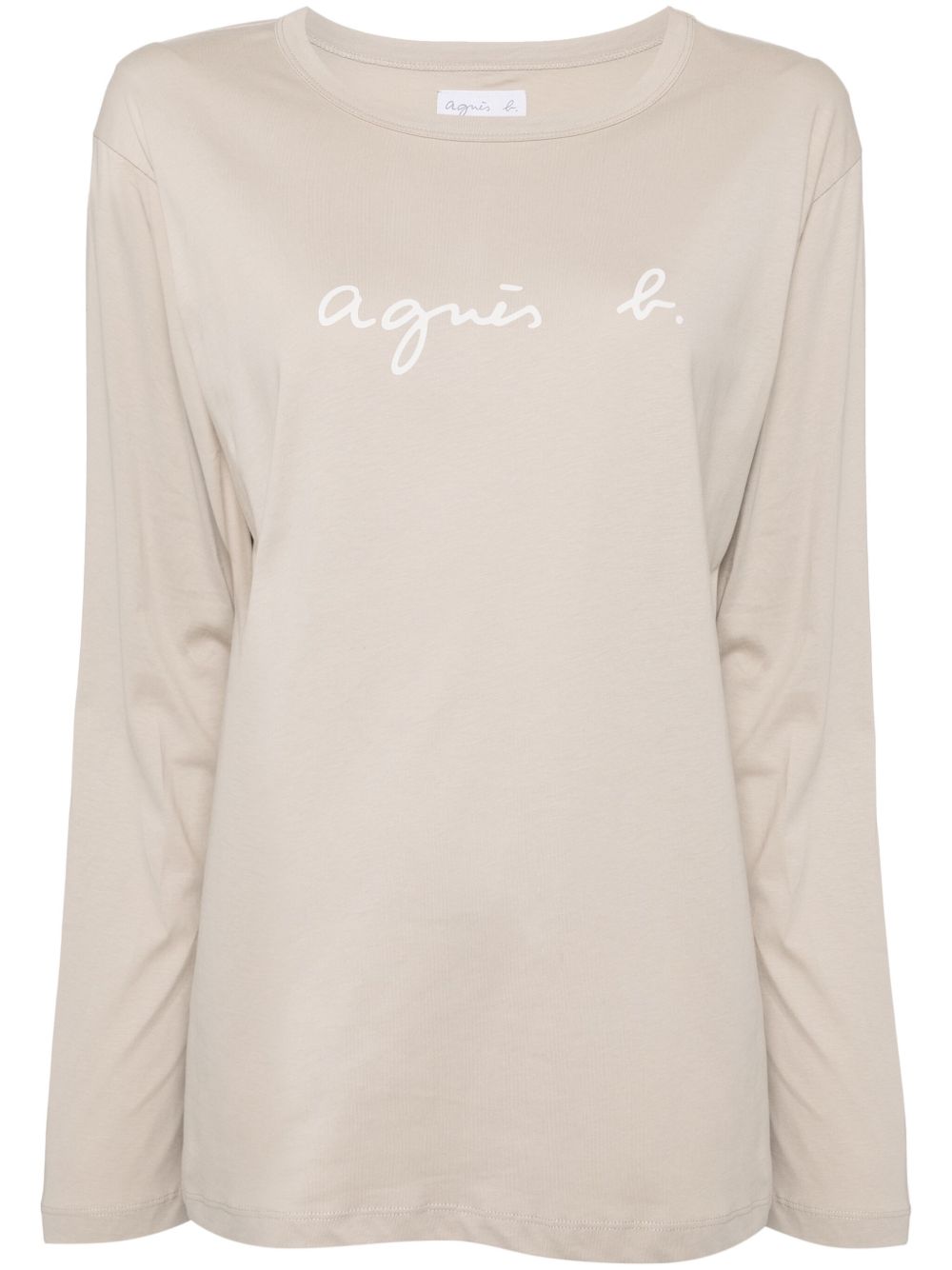 agnès b. logo印花棉T恤 - 褐色