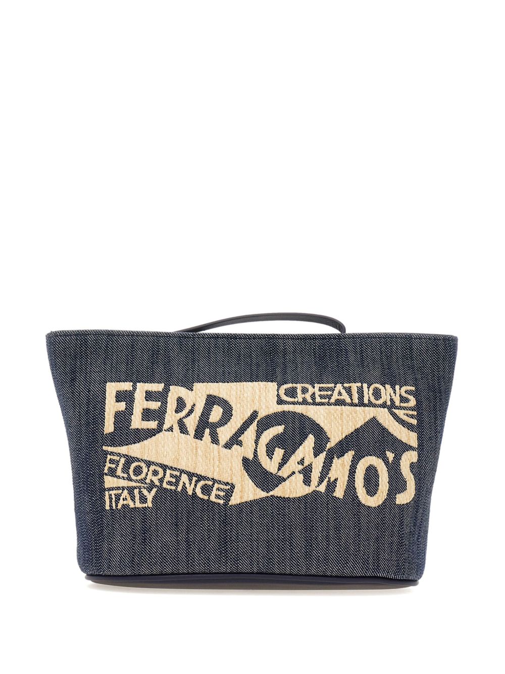 Ferragamo logo印花牛仔化妆包 - 蓝色
