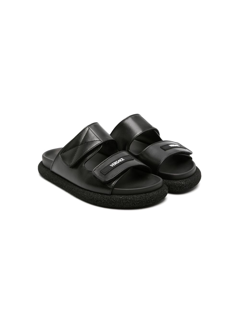 Versace Kids 标贴皮质拖鞋 - 黑色