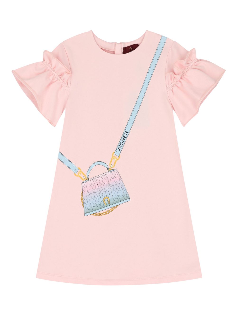 Aigner Kids 印花荷叶边连衣裙 - 粉色