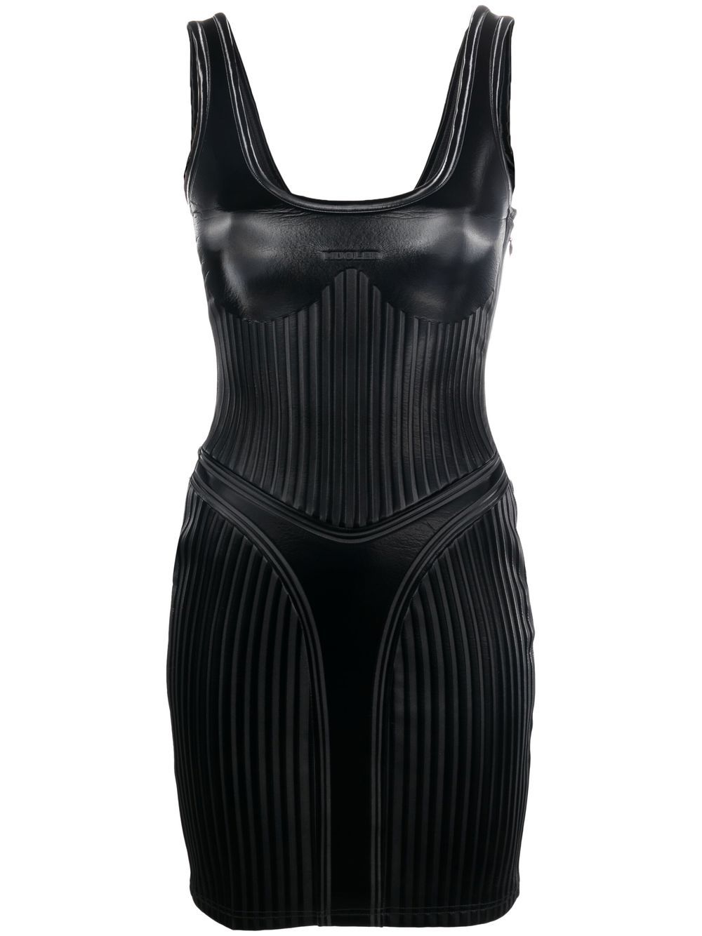 Mugler 条纹压纹贴身迷你连衣裙 - 黑色