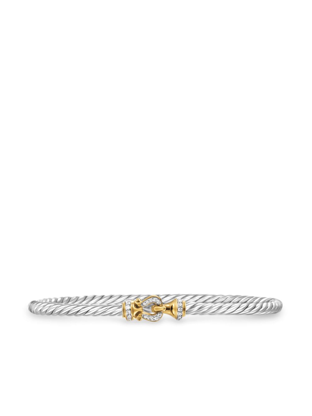 David Yurman 18K黄金纯银 Buckle Classic Cable 钻石手镯 - 银色