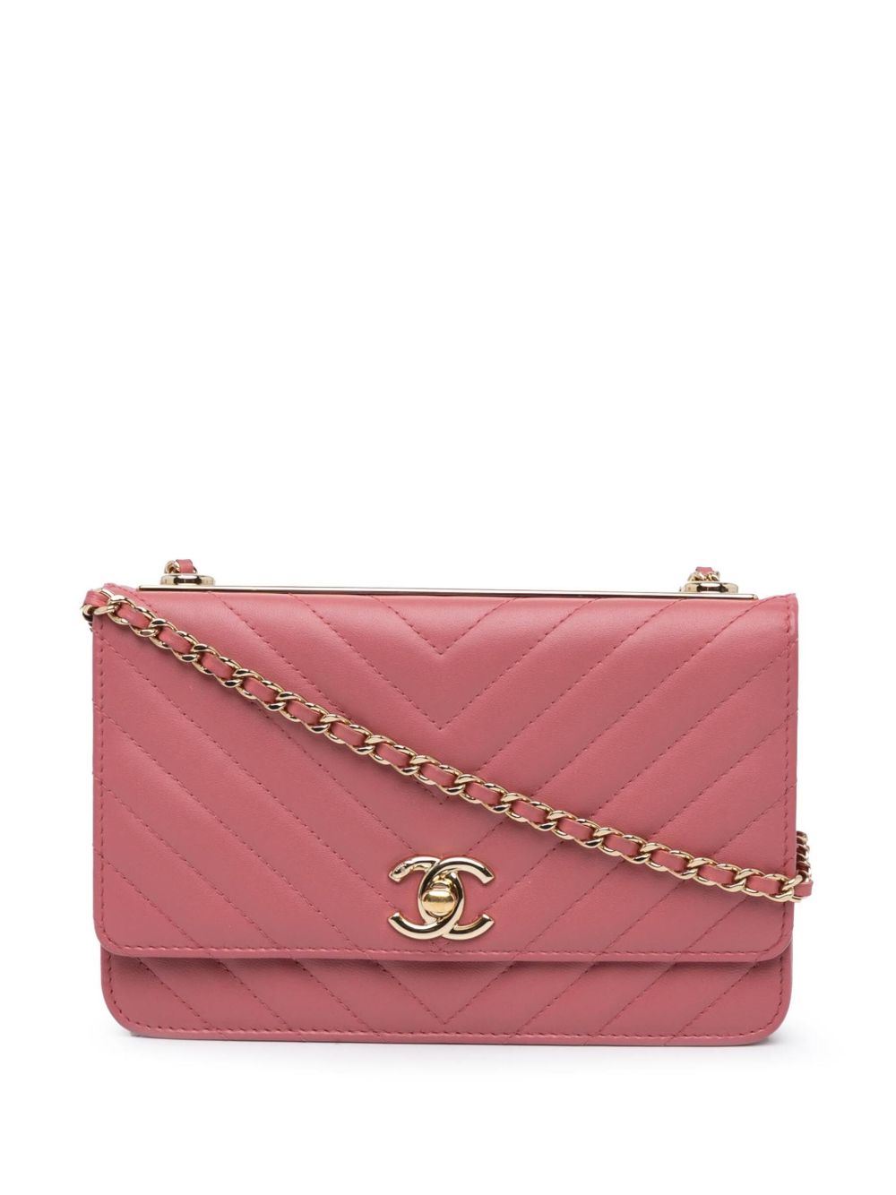 CHANEL Pre-Owned Trendy CC 人字纹图案绗缝小羊皮搭链斜挎钱包（2019年典藏款） - 粉色
