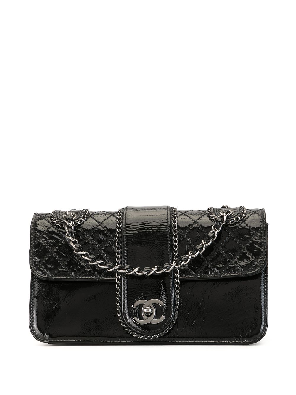 CHANEL Pre-Owned CC 绗缝双搭链单肩包 - 黑色