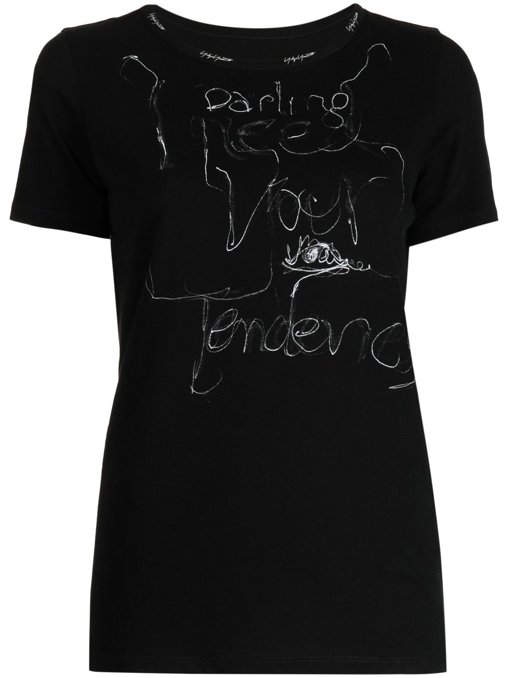 Yohji Yamamoto 插画印花logo刺绣T恤 - 黑色