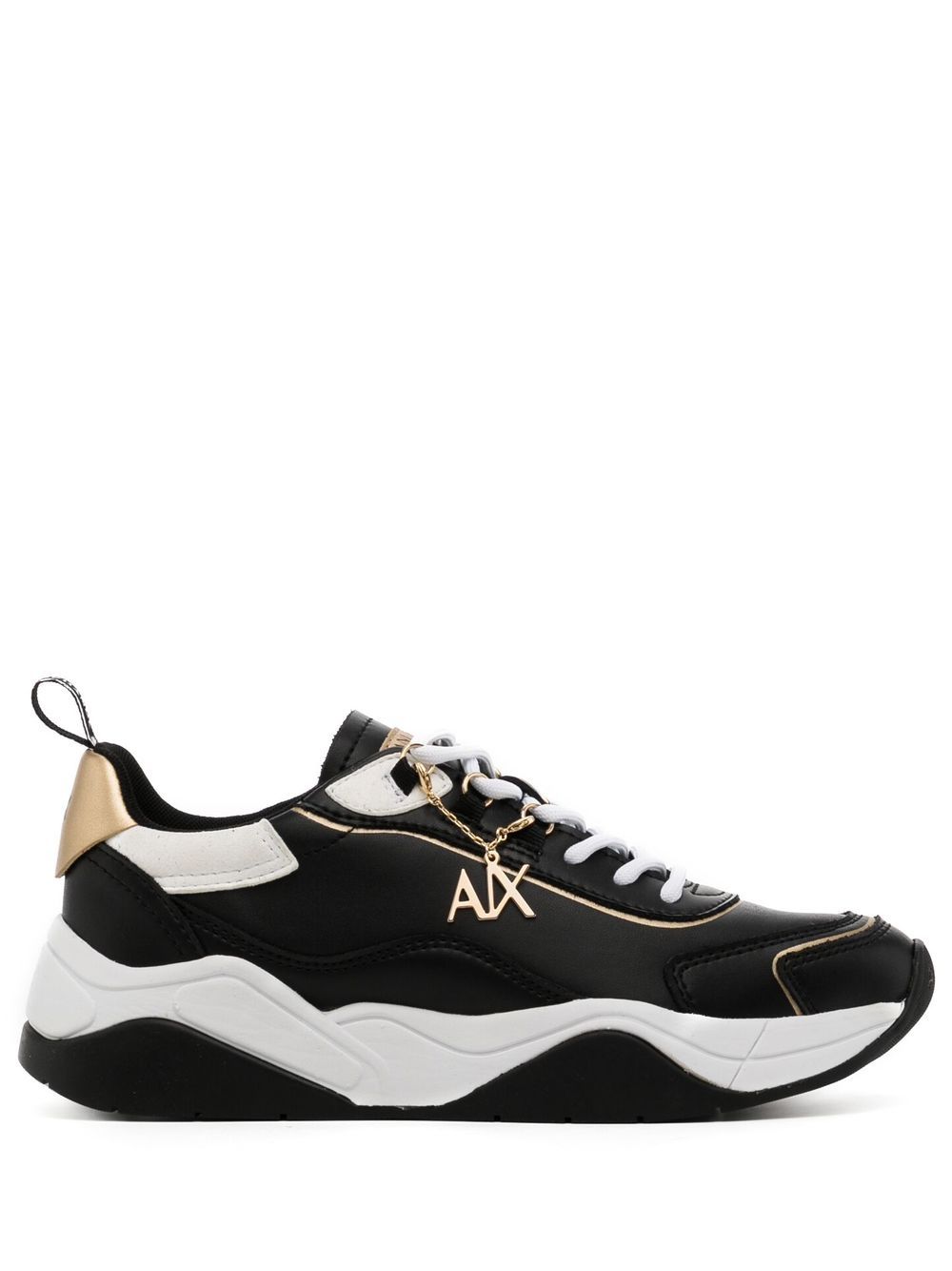 Armani Exchange logo吊饰皮质系带板鞋 - 黑色
