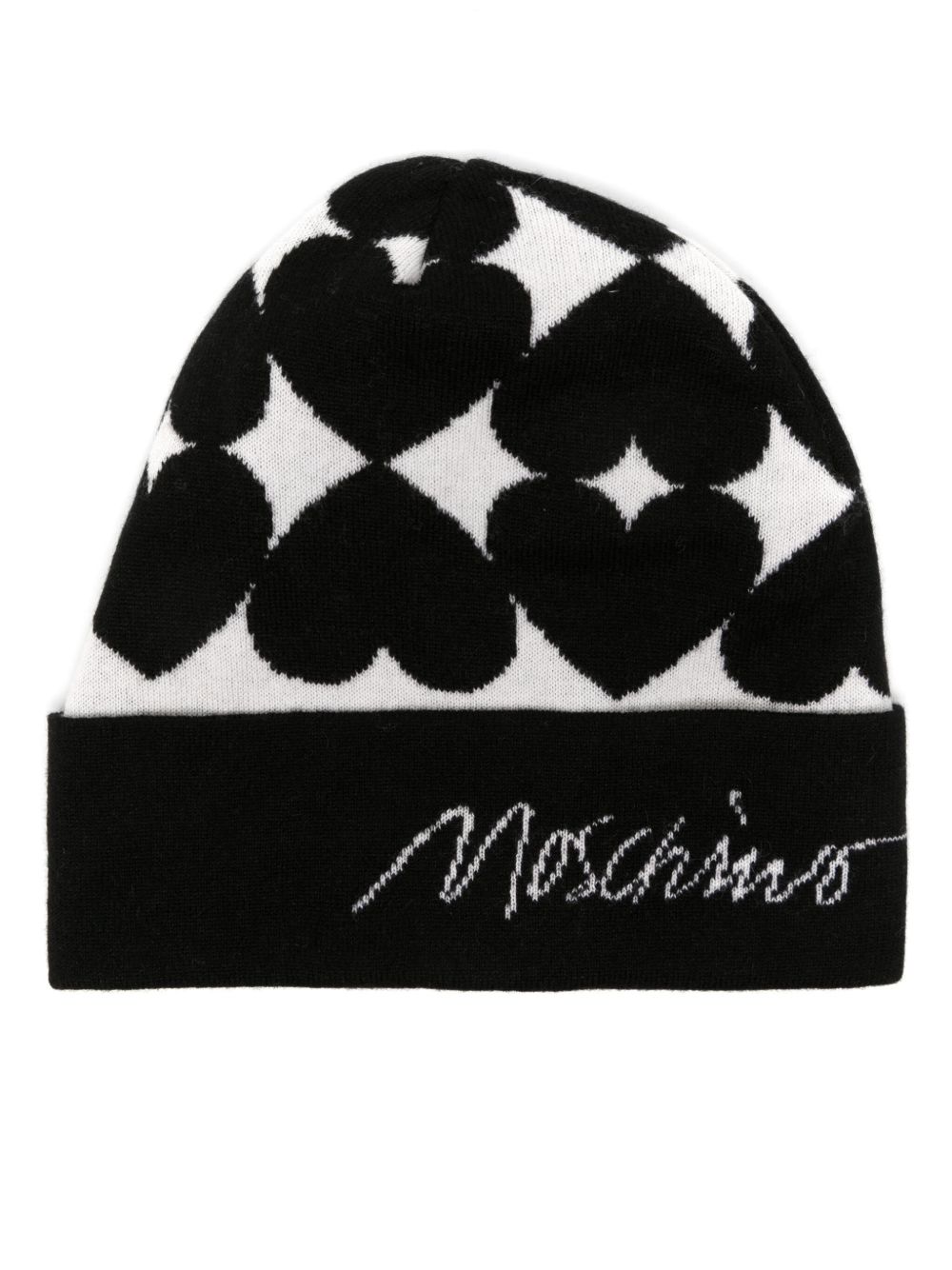 Moschino 心形提花羊毛混纺套头帽 - 黑色
