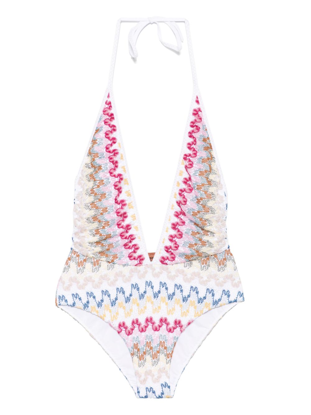 Missoni Z字形图案编织连体泳衣 - 白色