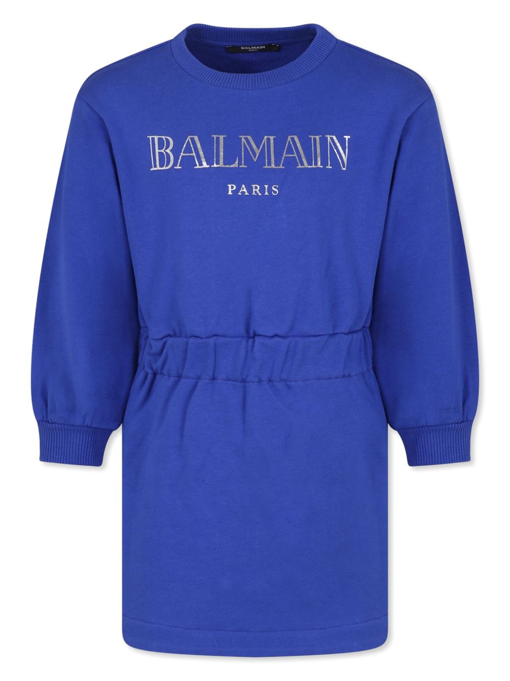Balmain Kids logo刺绣棉卫衣式连衣裙 - 蓝色