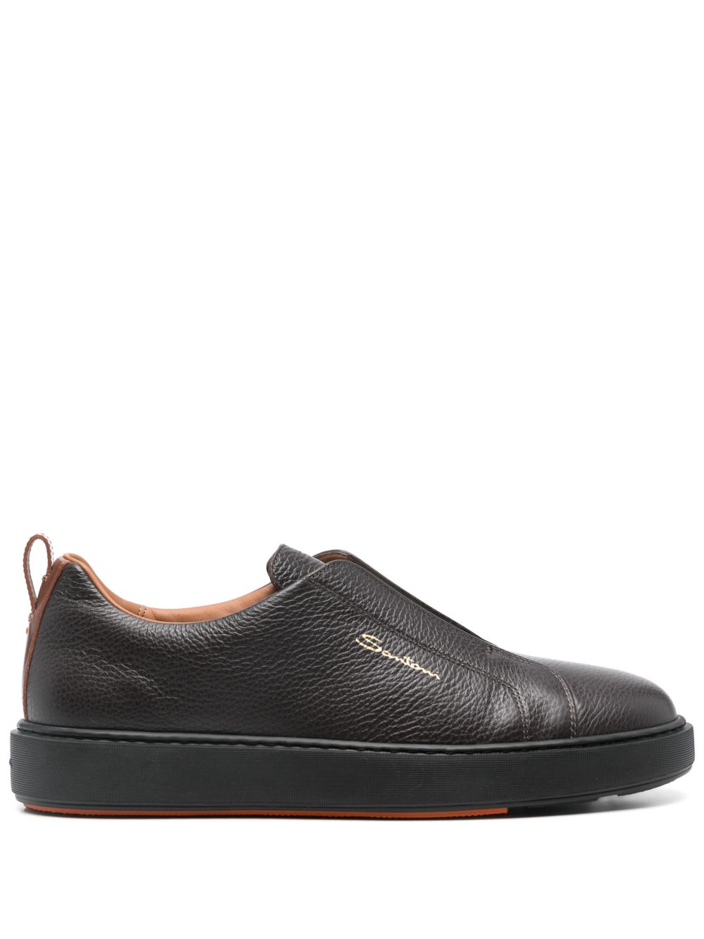 Santoni Tumbled 皮质套穿式运动鞋 - 褐色