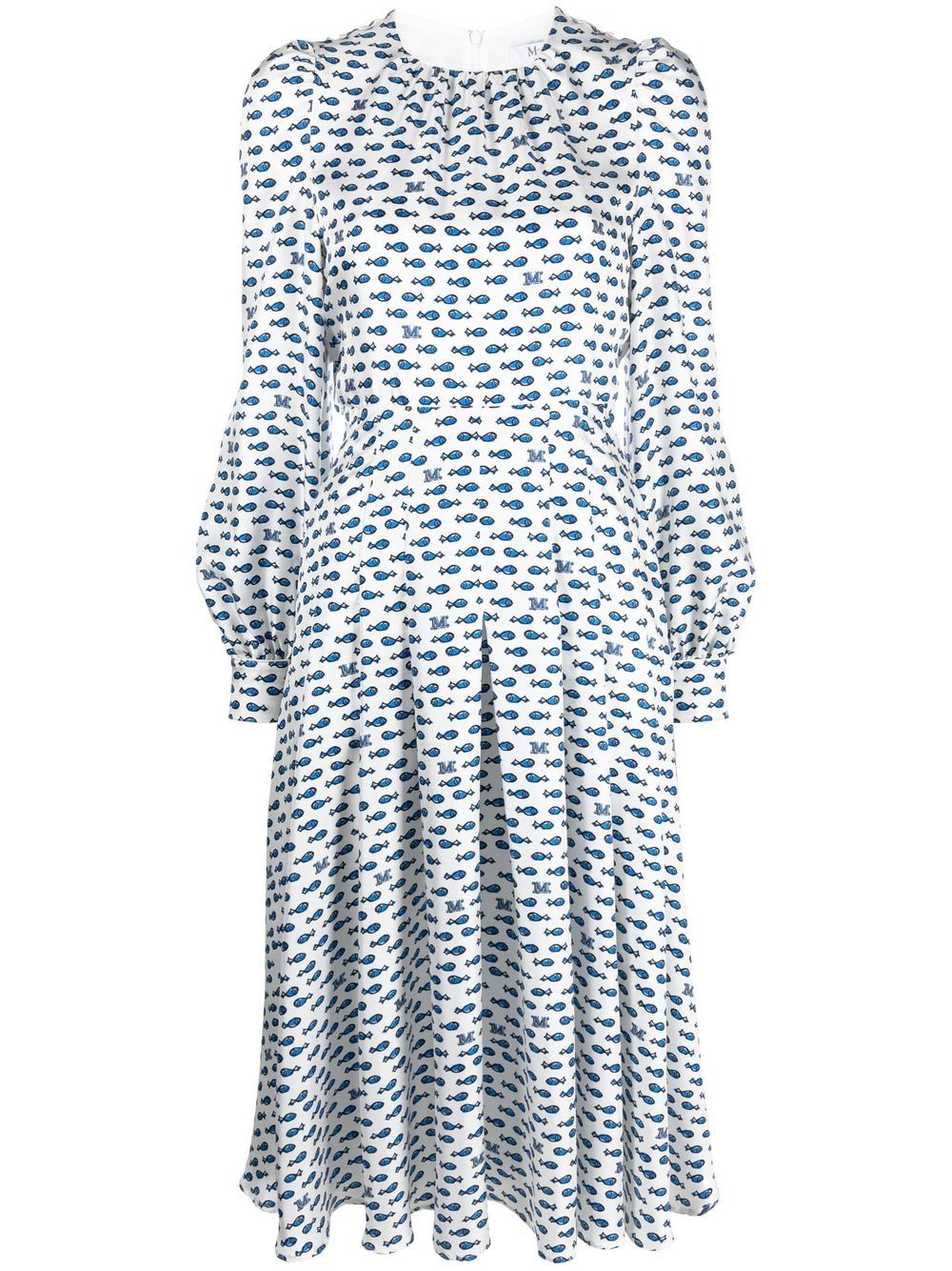 Max Mara 图案长袖中长连衣裙 - 白色