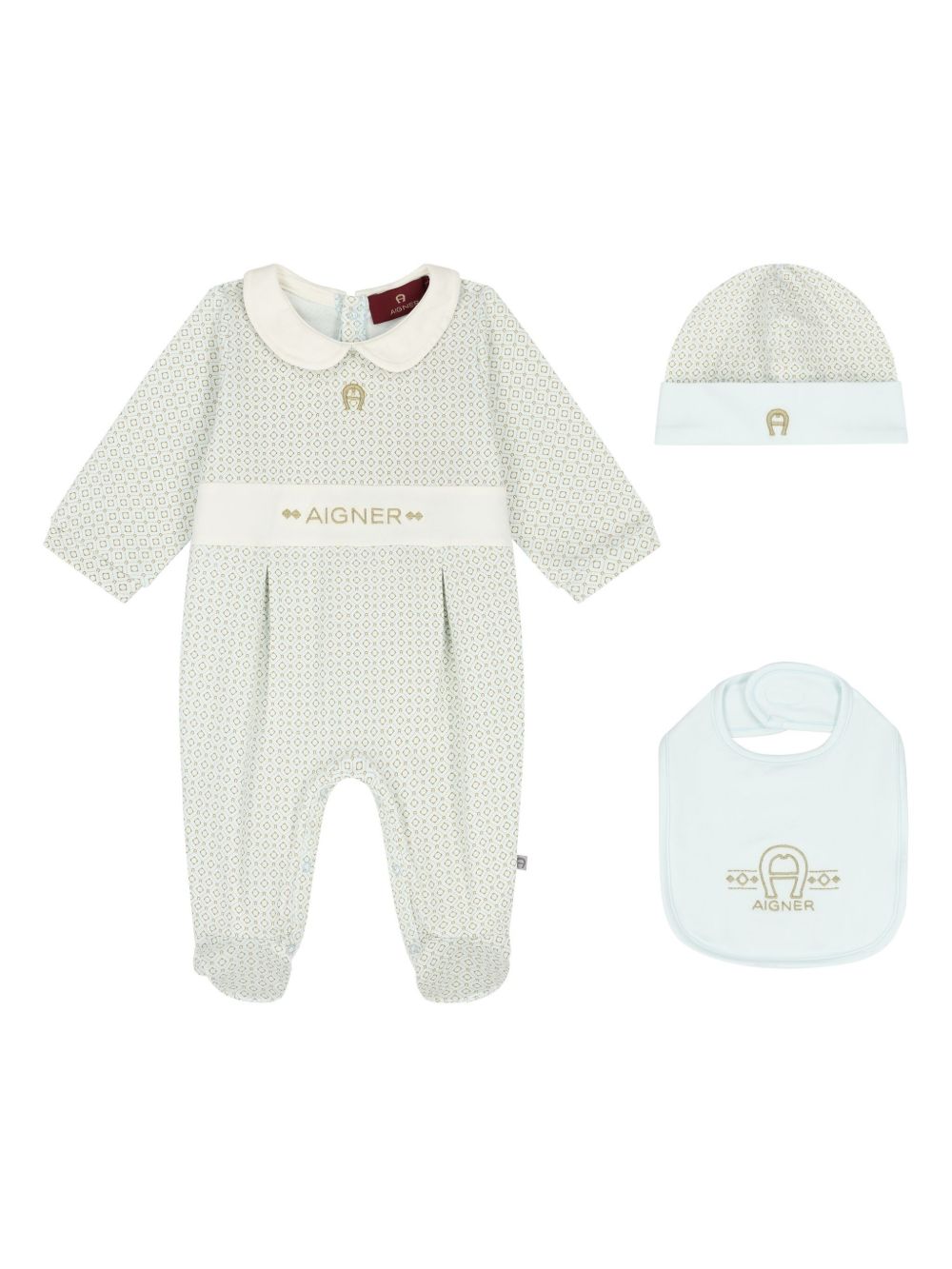 Aigner Kids logo刺绣连体衣套装 - 蓝色