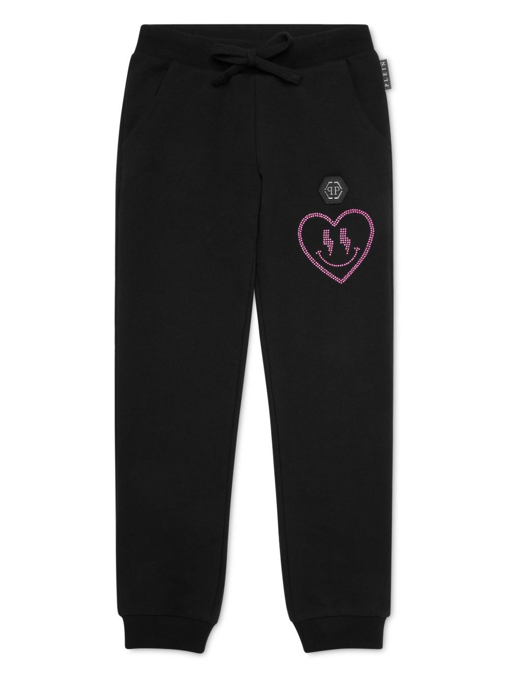Philipp Plein Junior 标贴松紧裤腰运动裤 - 黑色