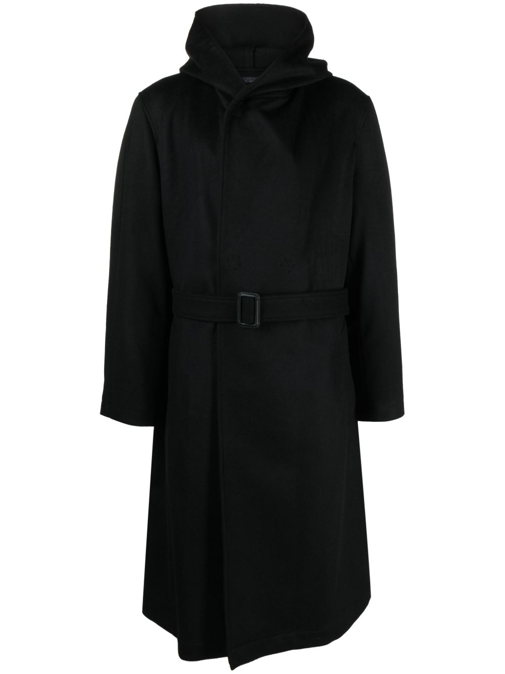Yohji Yamamoto 连帽束腰外套 - 黑色