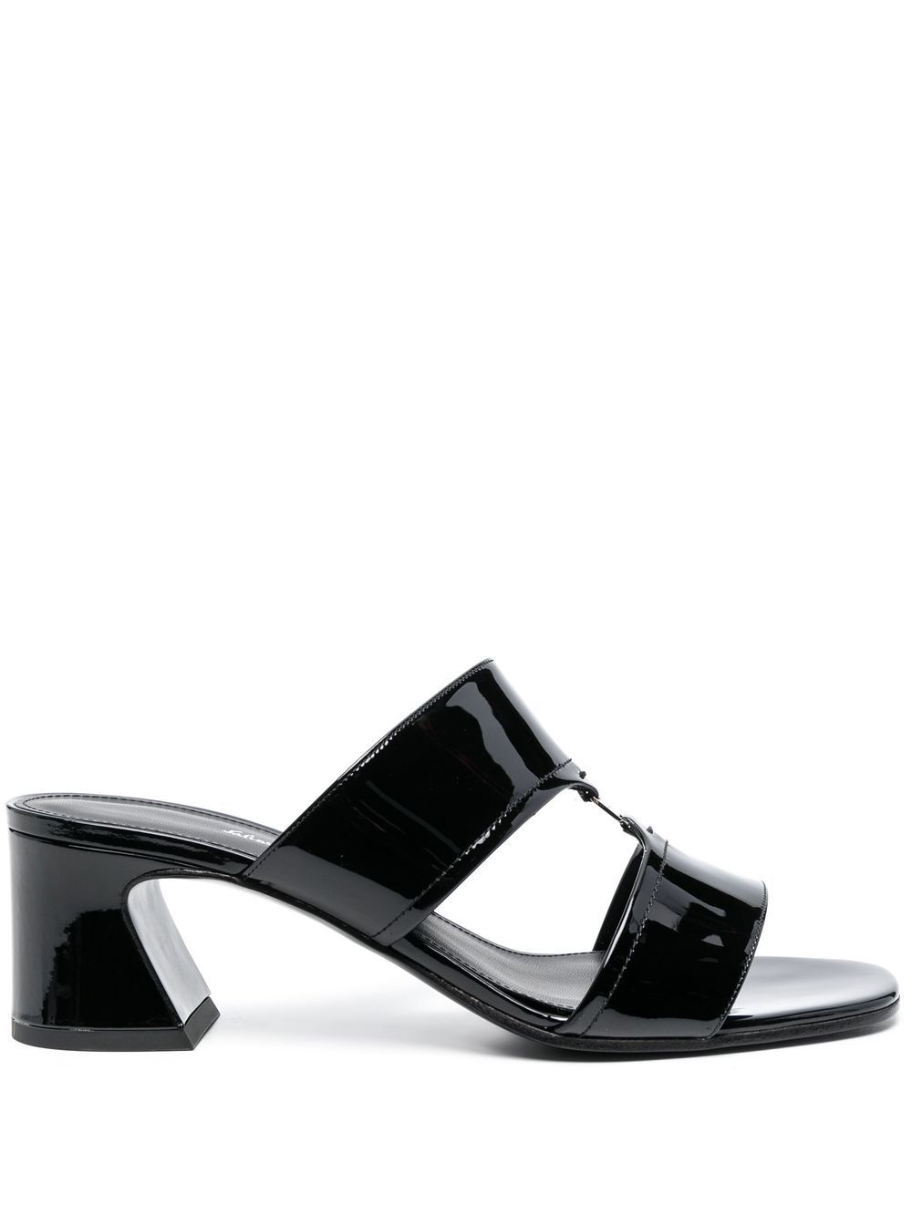 Ferragamo 双带皮质穆勒鞋 - 黑色