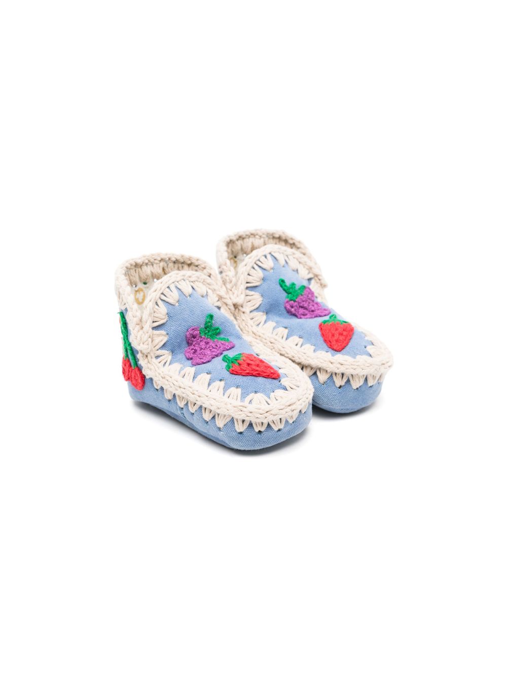 Mou Kids Summer Eskimo 钩编针织细节短靴 - 蓝色