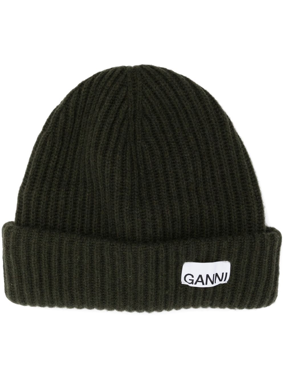 GANNI 标贴罗纹针织套头帽 - 绿色