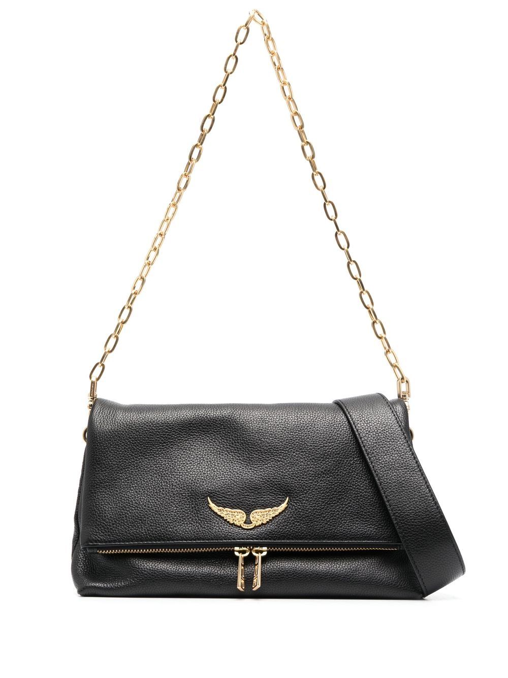 Zadig&Voltaire logo标牌皮质单肩包 - 黑色