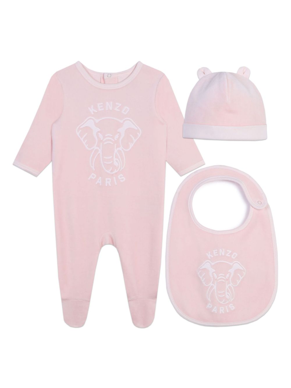 Kenzo Kids logo印花丝绒睡衣套装（三件装） - 粉色
