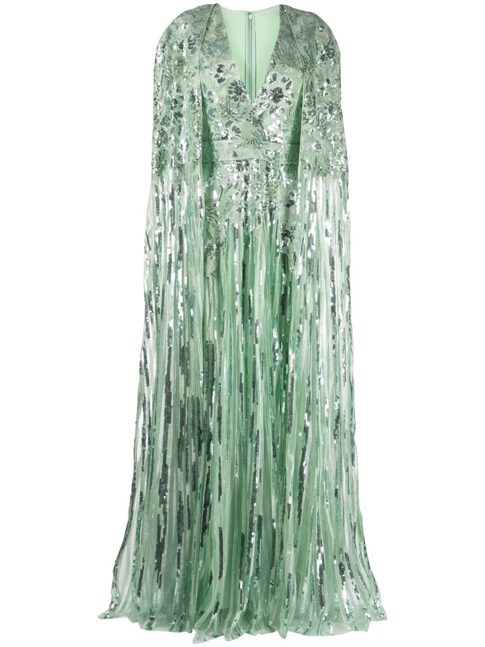 Elie Saab 花卉贴花薄纱礼服 - 绿色
