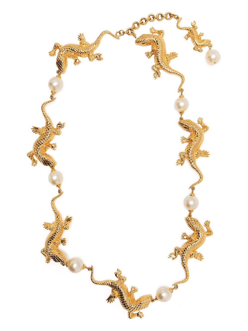CHANEL Pre-Owned 蜥蜴图案珍珠缀饰项链（2000年代典藏款） - 金色