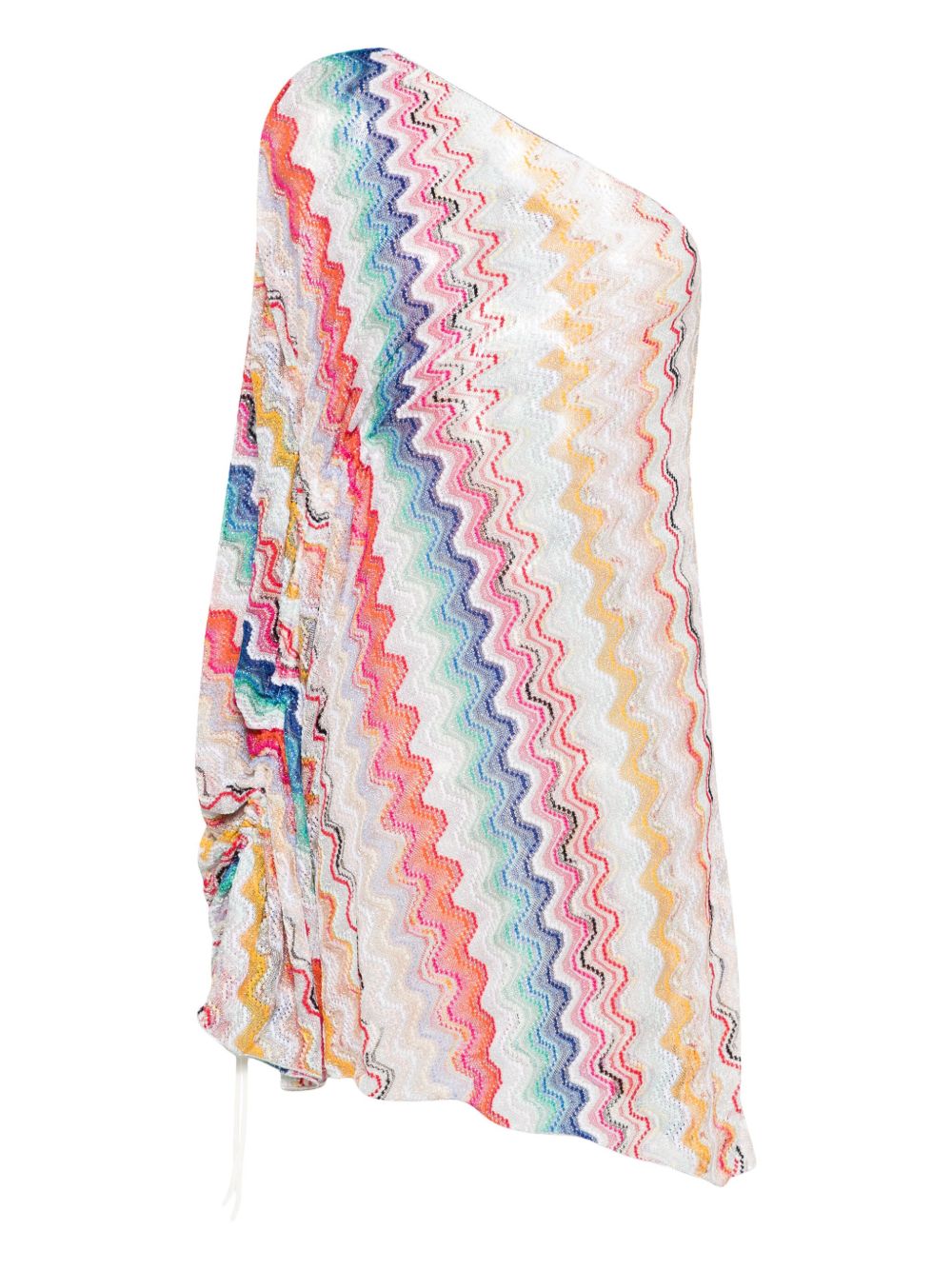 Missoni Z字形图案编织单肩连衣裙 - 白色