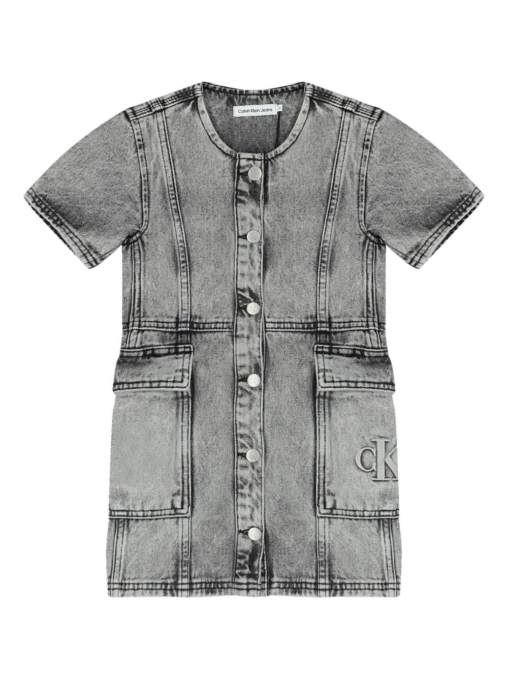 Calvin Klein Kids logo牛仔连衣裙 - 灰色