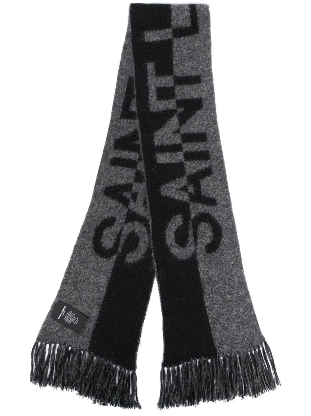 Saint Laurent 圣罗兰 logo嵌花针织围巾 - 黑色