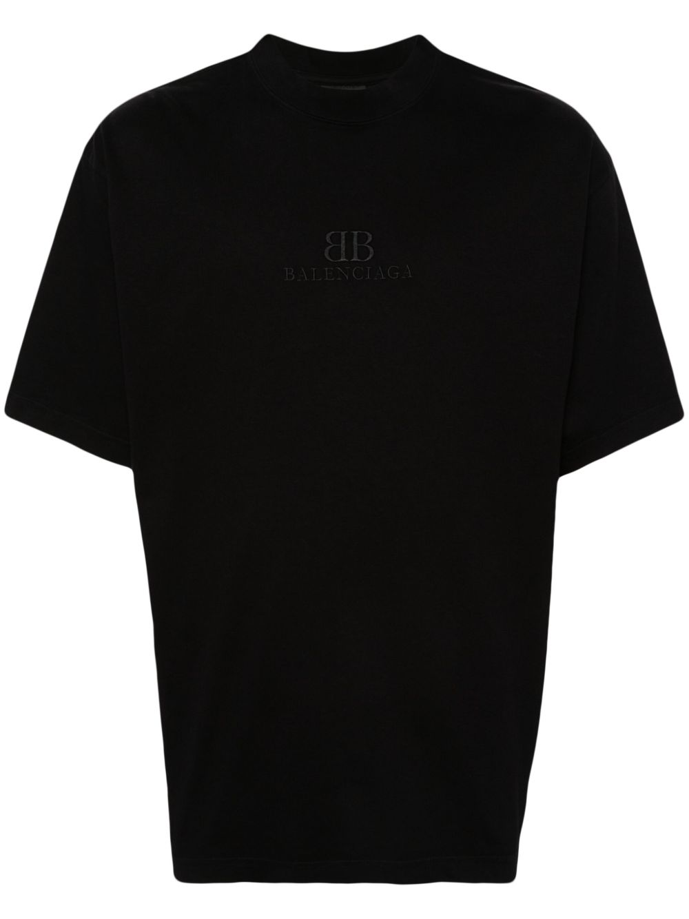 Balenciaga logo刺绣棉T恤 - 黑色