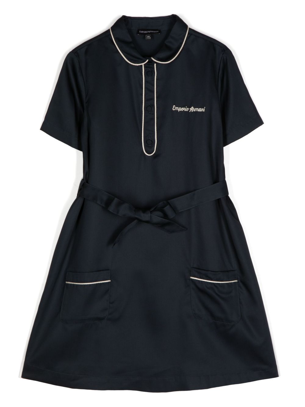 Emporio Armani Kids logo刺绣连衣裙 - 蓝色