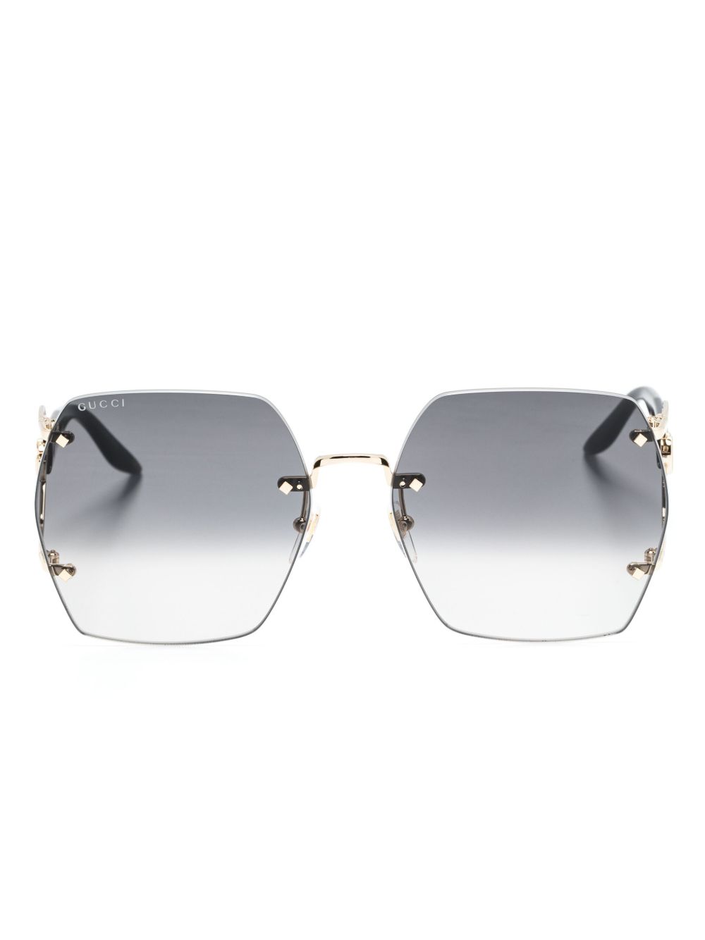 Gucci Eyewear 几何镜片无框太阳眼镜 - 黑色