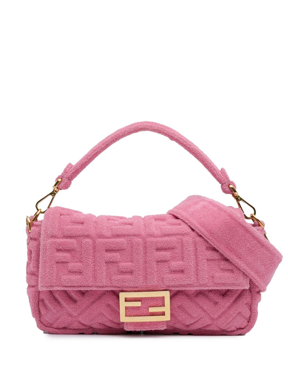 Fendi Pre-Owned Zucca Baguette 毛巾布斜挎包（2010-2023年典藏款） - 粉色