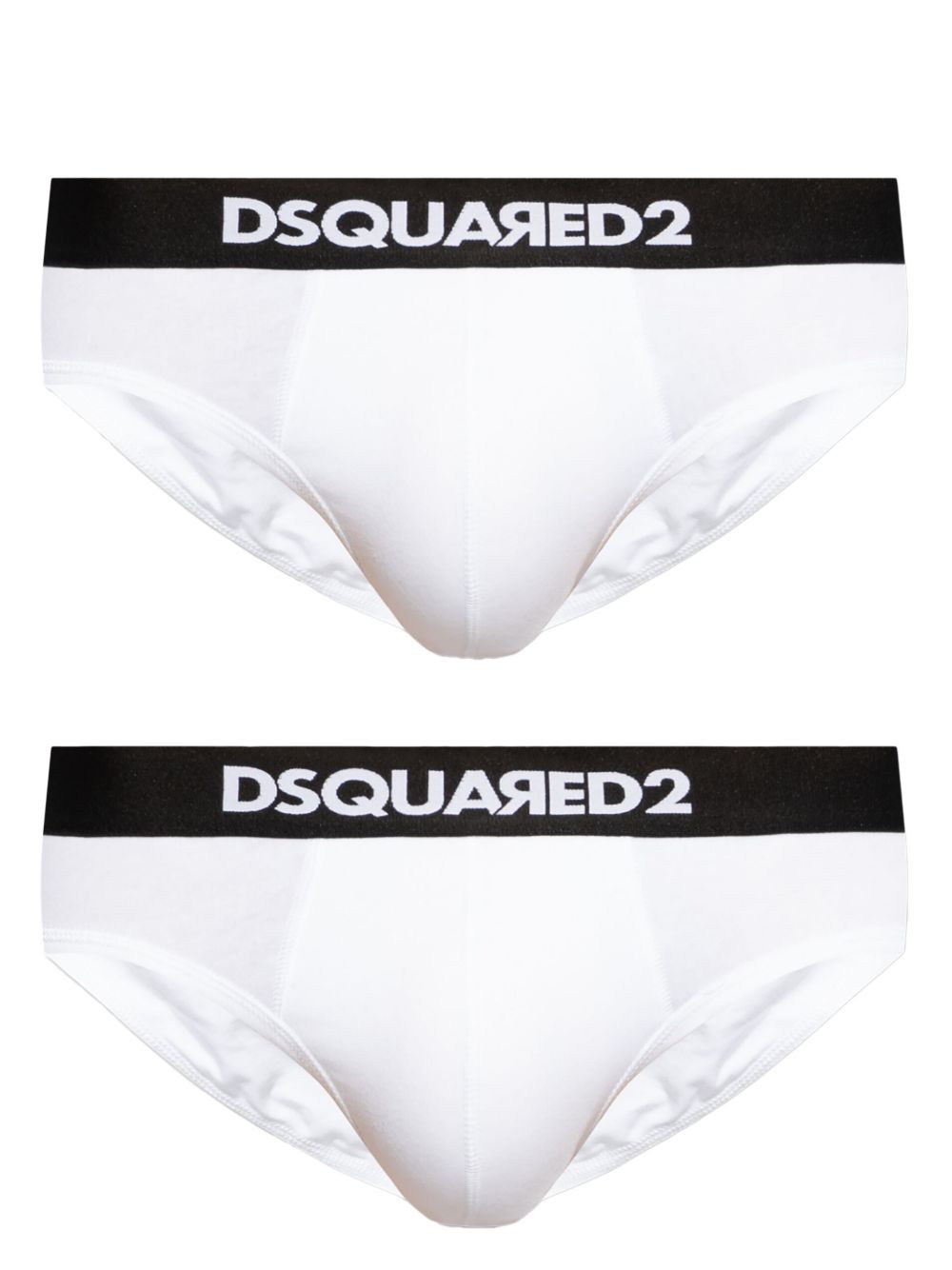 DSQUARED2 logo腰边弹性棉三角内裤（两件装） - 白色
