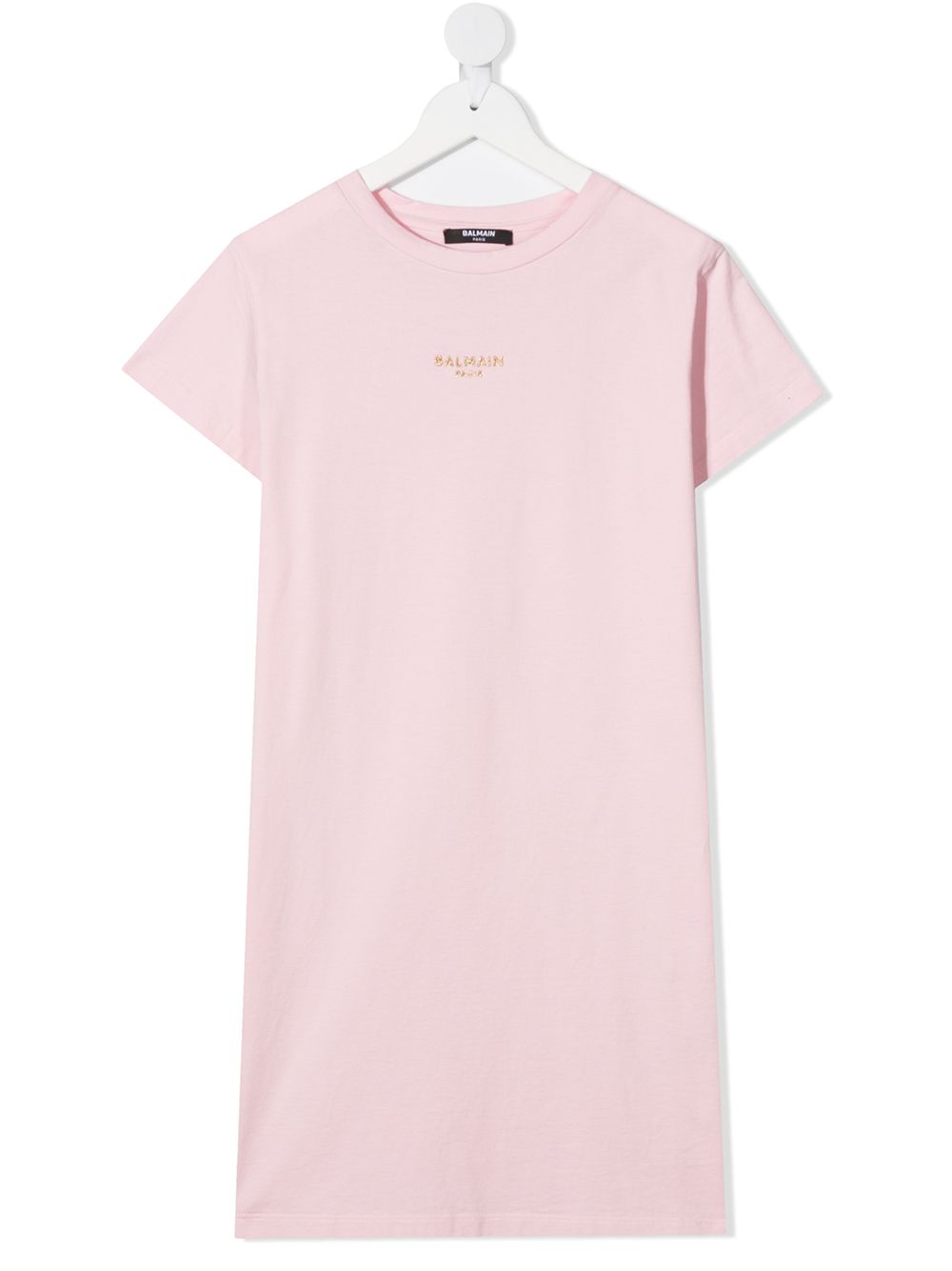 Balmain Kids logo刺绣T恤式连衣裙 - 粉色