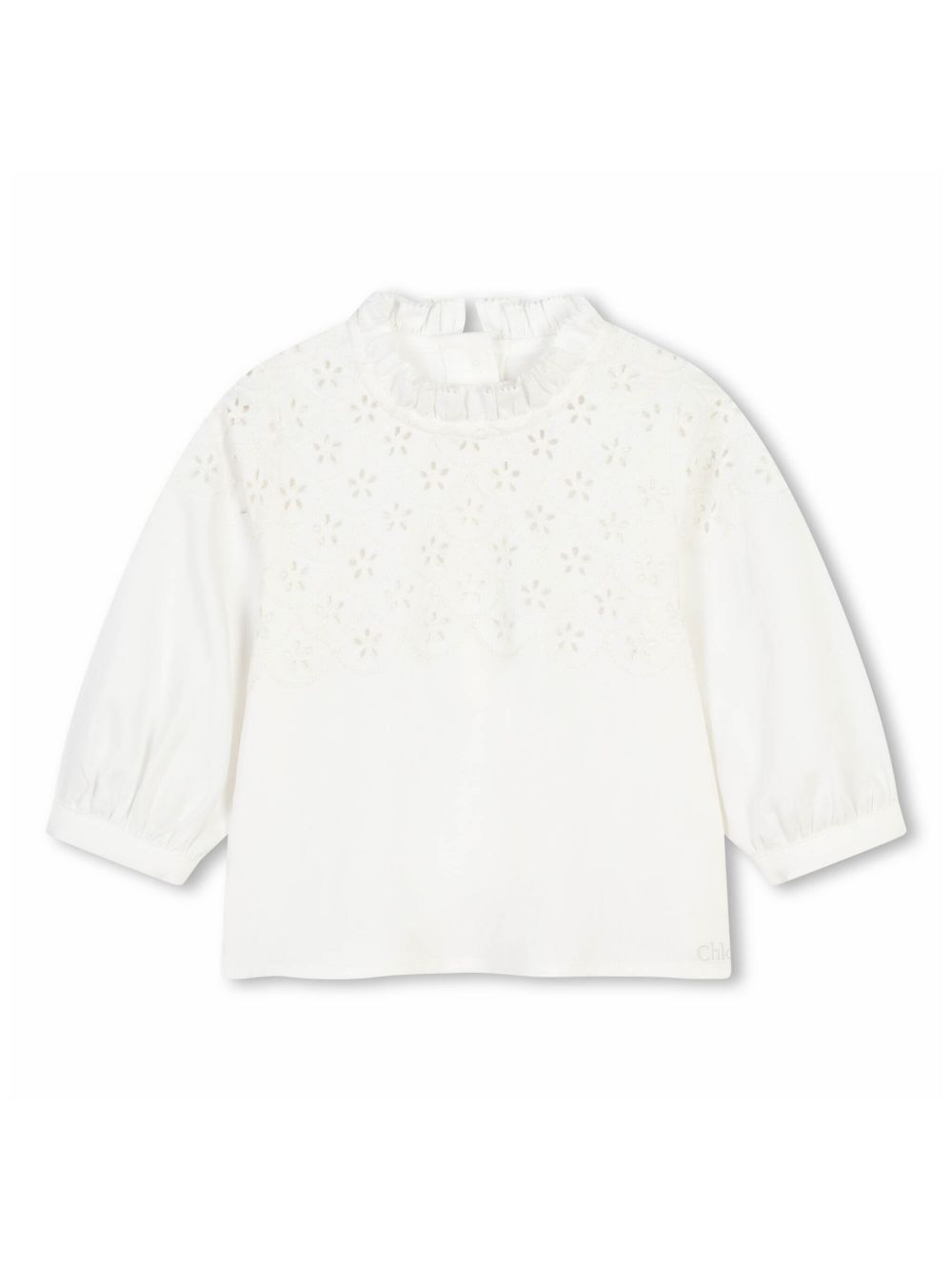 Chloé Kids 荷叶领棉卫衣 - 白色