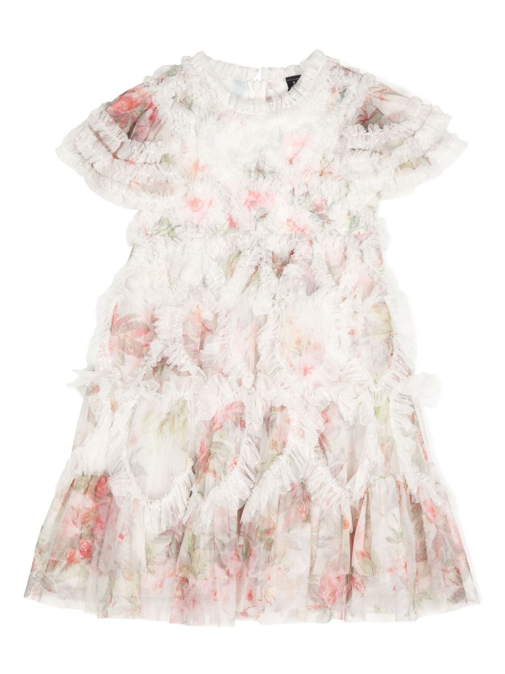 NEEDLE & THREAD KIDS Amorette 荷叶边薄纱连衣裙 - 白色