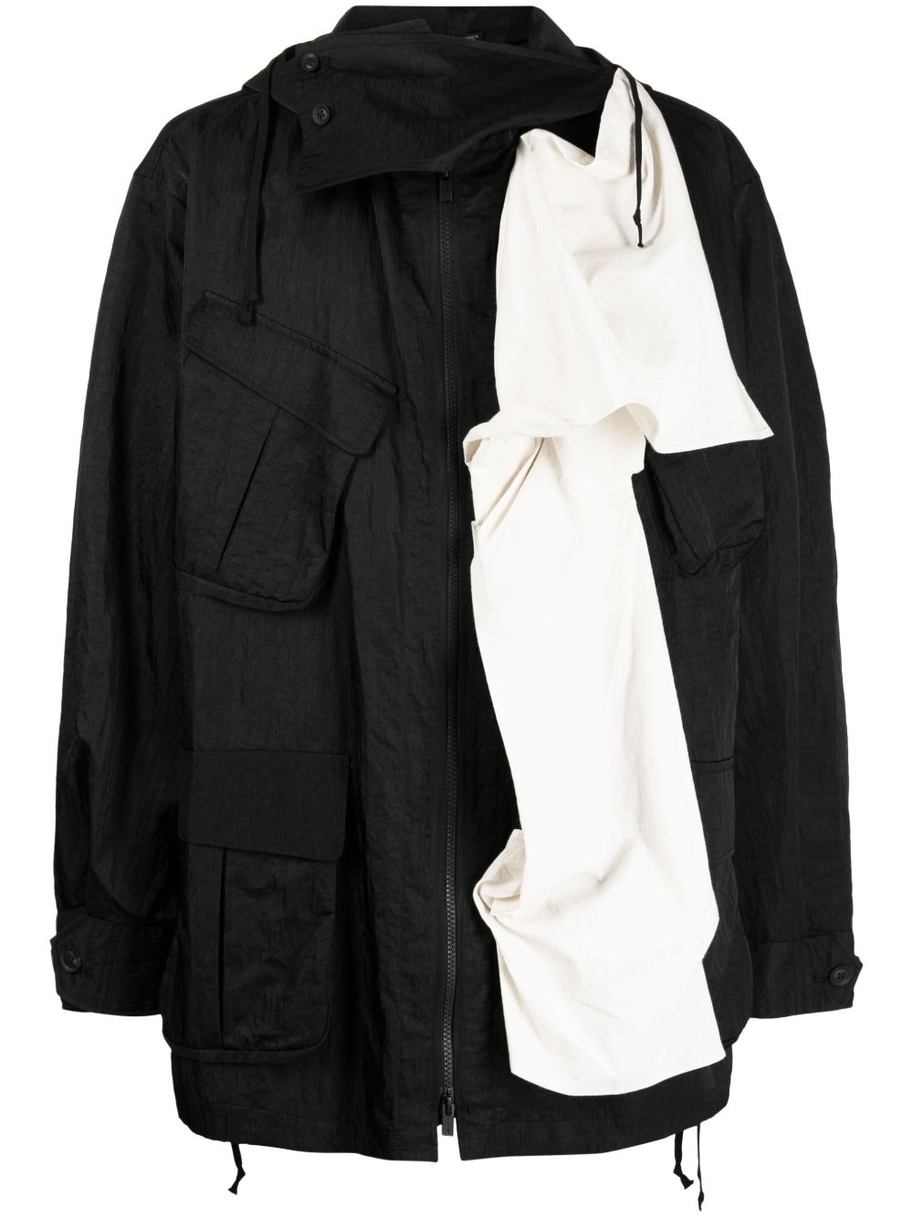 Yohji Yamamoto 不对称连帽夹克 - 黑色