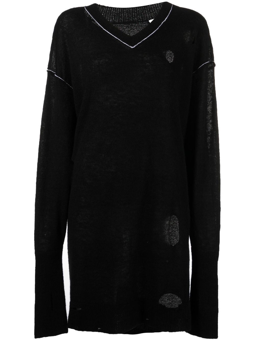 MM6 Maison Margiela 马丁·马吉拉时装屋 V领仿旧毛衣 - 黑色