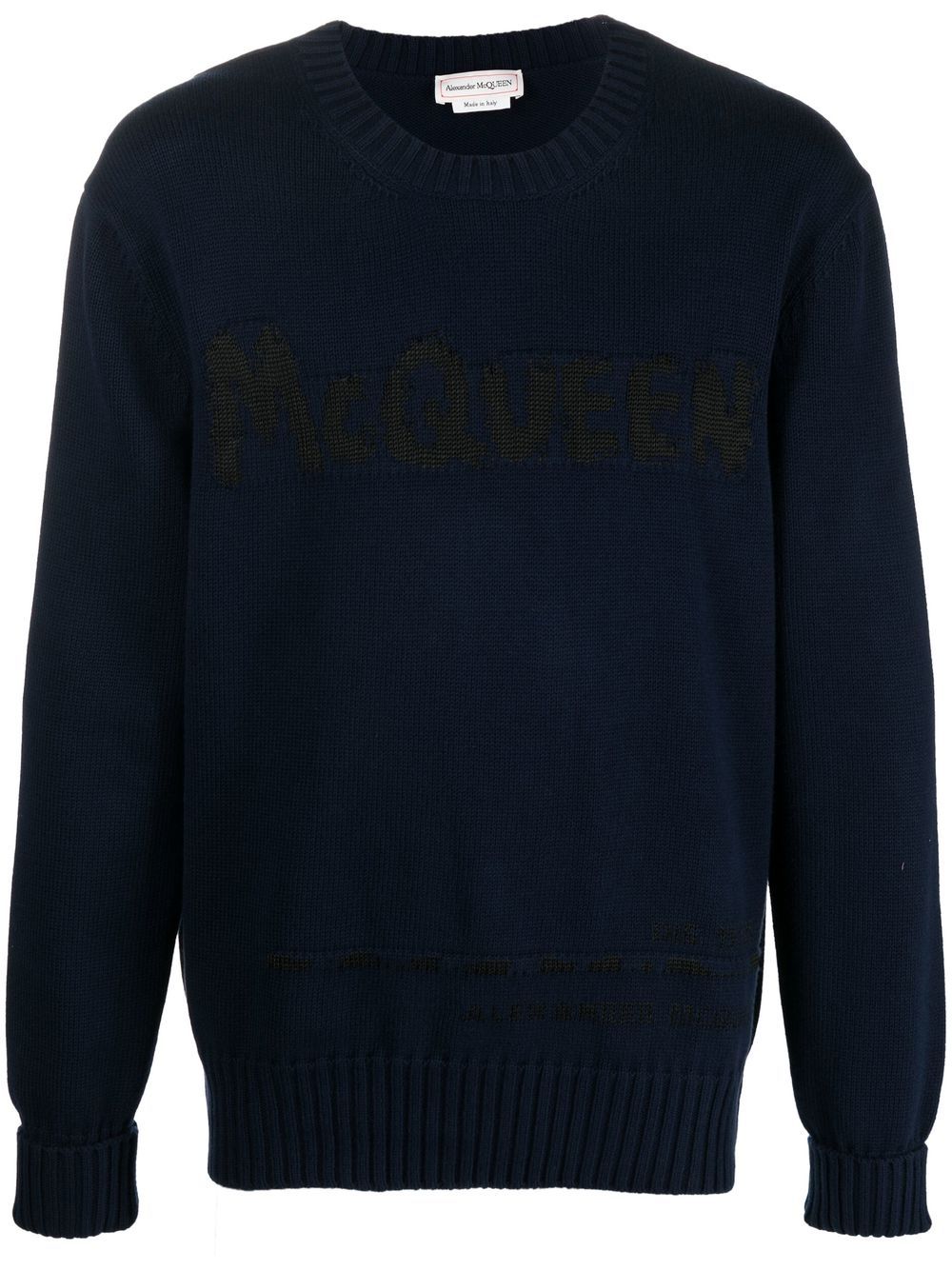 Alexander McQueen logo嵌花针织毛衣 - 蓝色