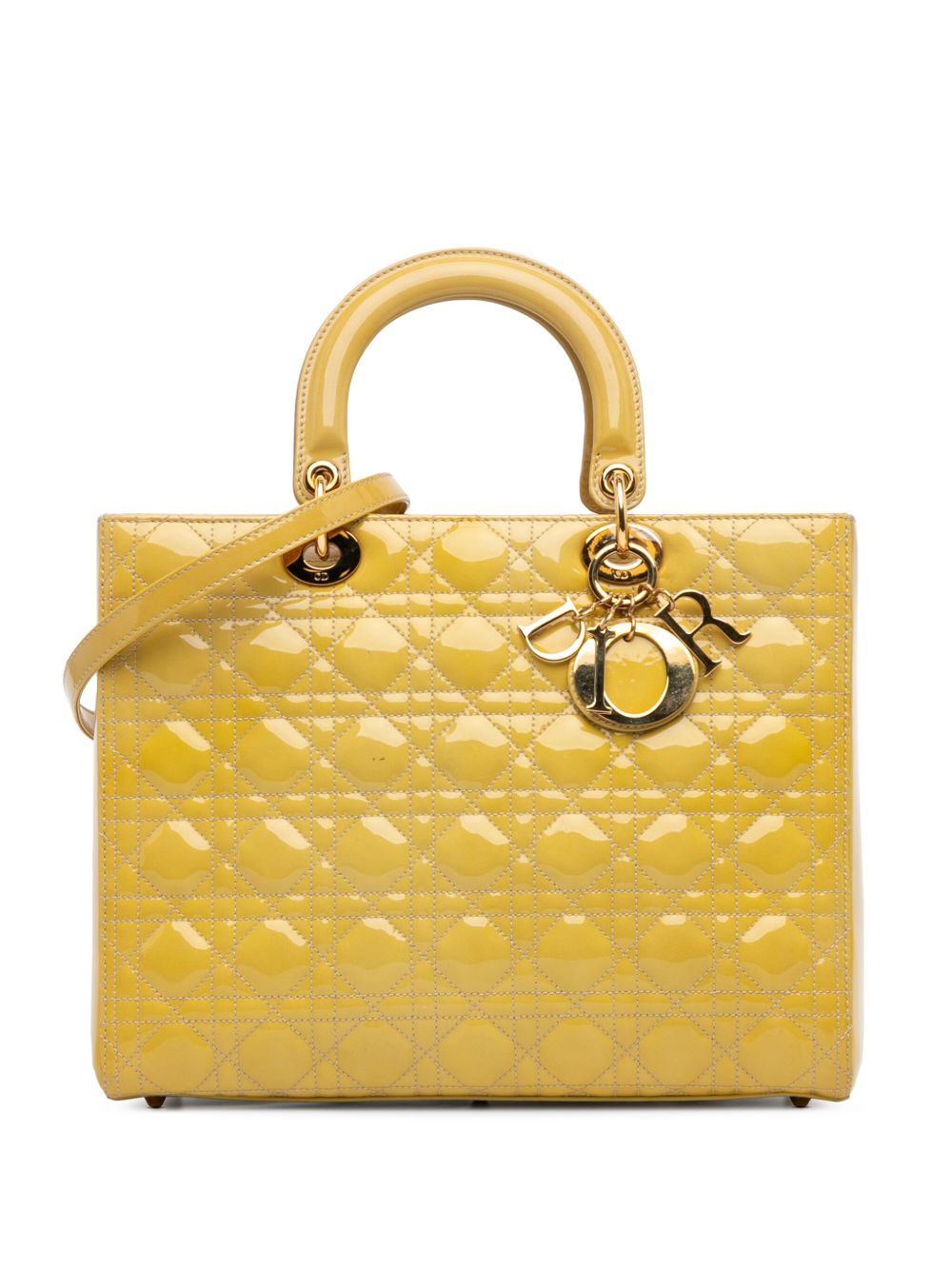 Christian Dior Pre-Owned Large Patent Cannage Lady Dior 斜挎包（2010年典藏款） - 黄色