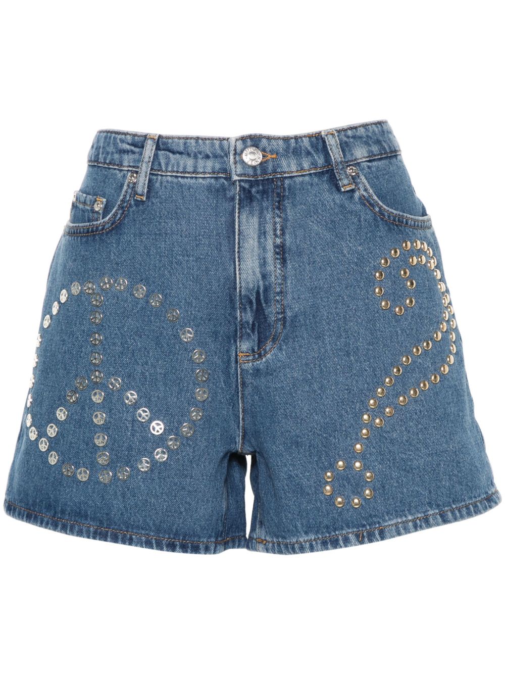 MOSCHINO JEANS 标贴铆钉缀饰牛仔短裤 - 蓝色