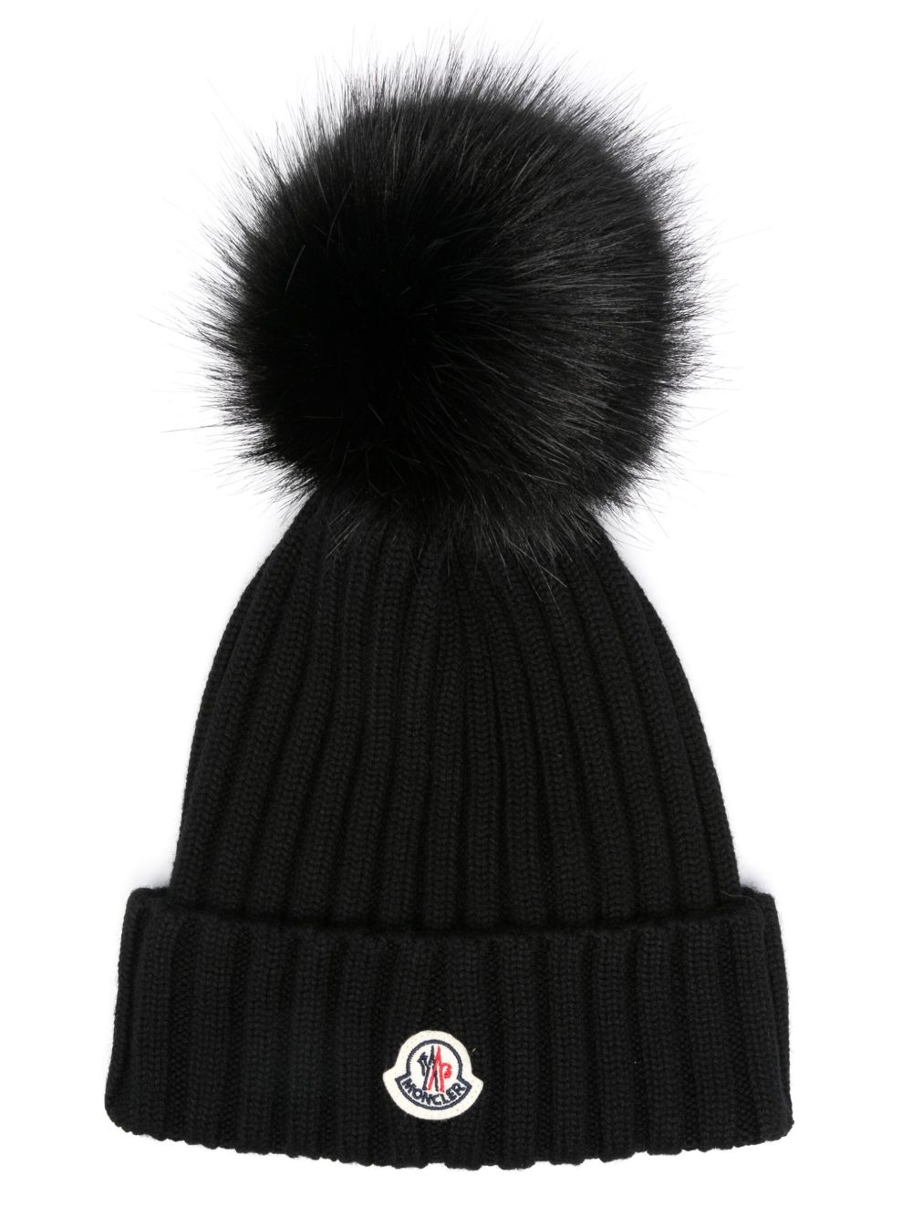 Moncler 绒球羊毛套头帽 - 黑色