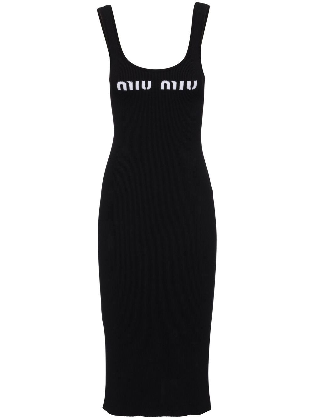 Miu Miu logo印花露背连衣裙 - 黑色