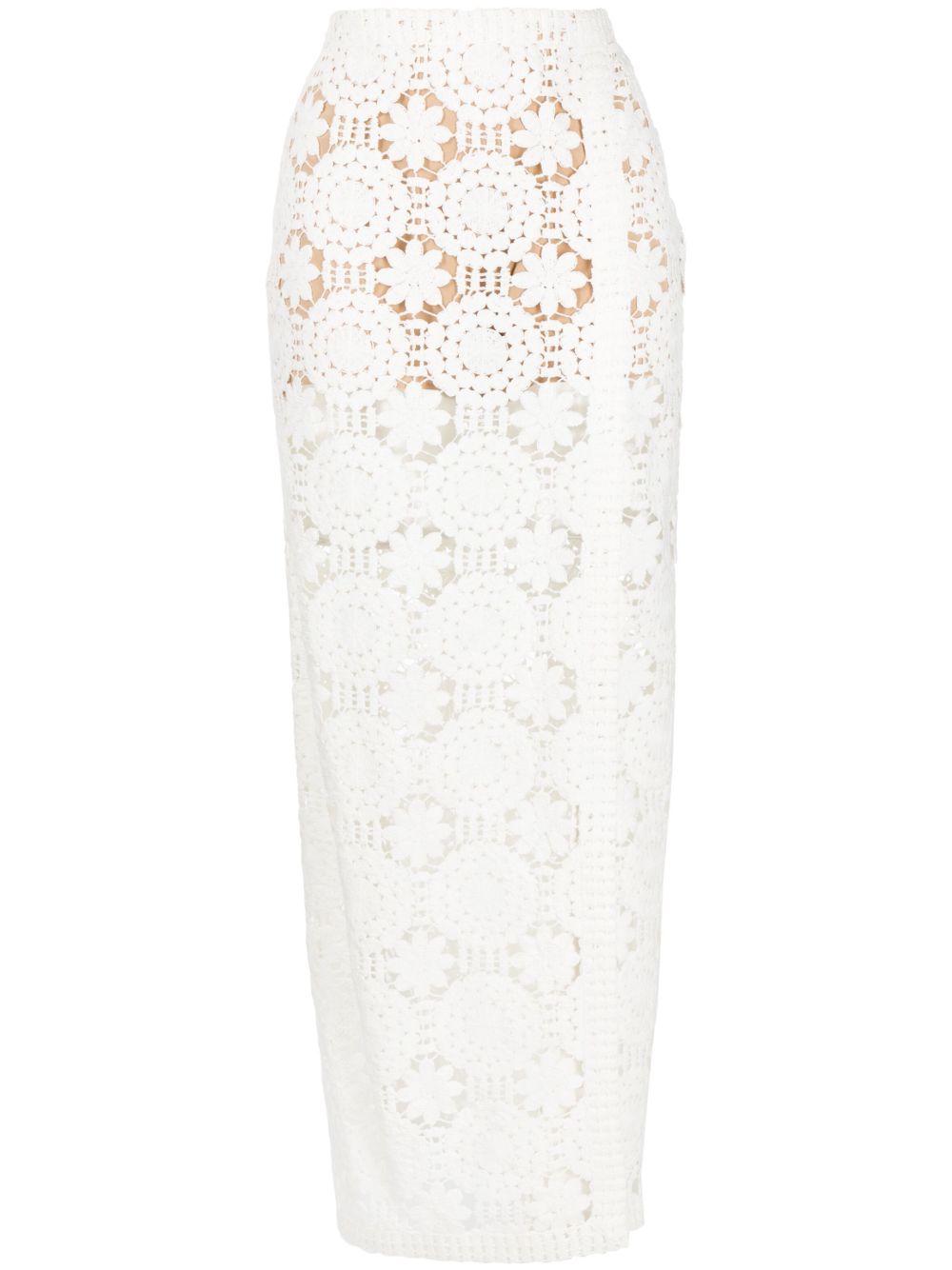Elie Saab 蕾丝钩编针织迷你半身裙 - 白色