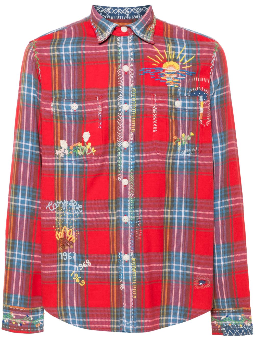 Polo Ralph Lauren 花卉刺绣格纹衬衫 - 红色