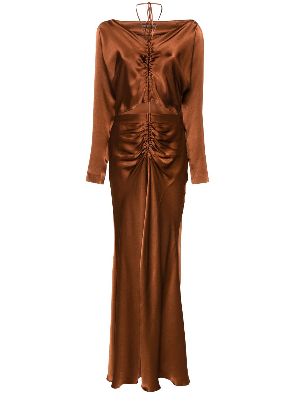 Alberta Ferretti 镂空缎面中长连衣裙 - 褐色